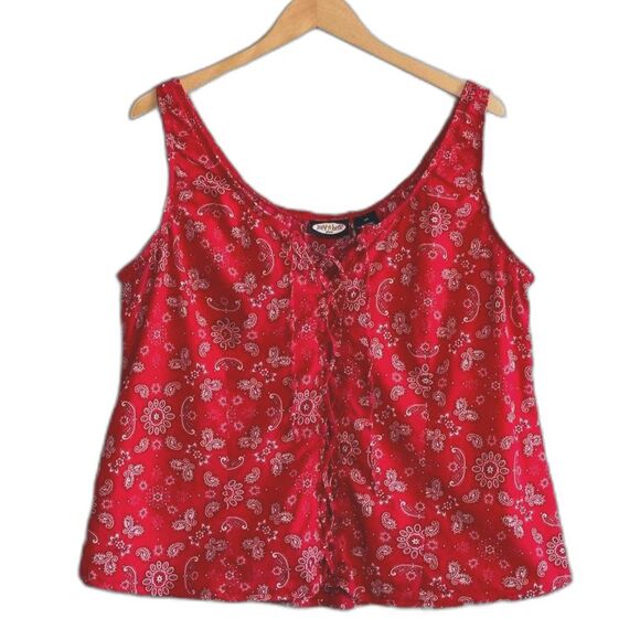 Zoey Beth 2X Tank Top Paisley Red White Tie Chest Plus Size Shirt Western Blouse - Picture 1 of 4